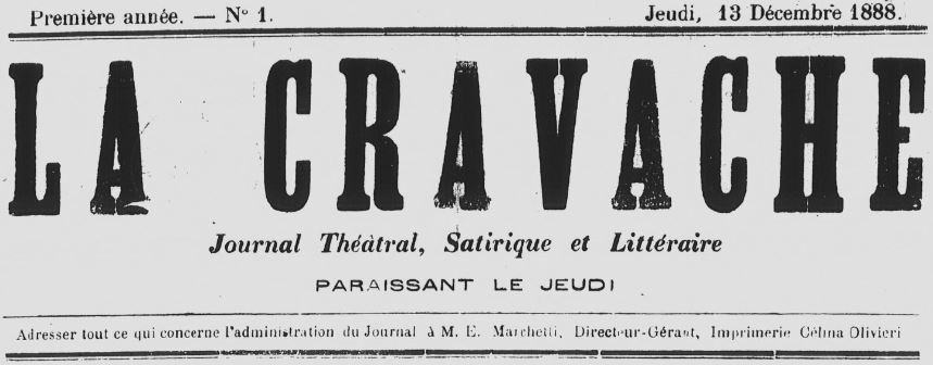 Photo (BnF / Gallica) de : La Cravache. Bastia, 1888-[1889 ?]. ISSN 2124-9830.