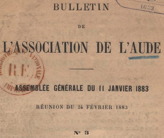 Photo (BnF / Gallica) de : Bulletin de l'Association de l'Aude. Paris, 1882-[1883 ?]. ISSN 2122-4595.