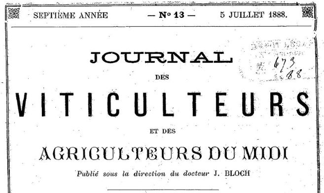Photo (BnF / Gallica) de : Journal des viticulteurs et des agriculteurs du Midi. Toulouse, 1888-1889. ISSN 2017-3601.