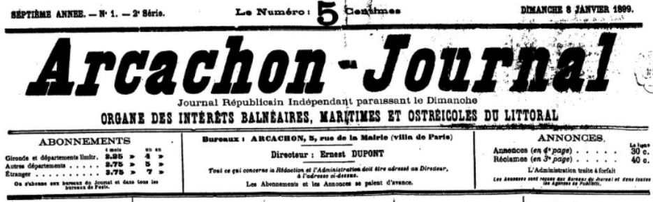 Photo (BnF / Gallica) de : Arcachon-journal. Arcachon, 1893-[1912 ?]. ISSN 2120-9448.