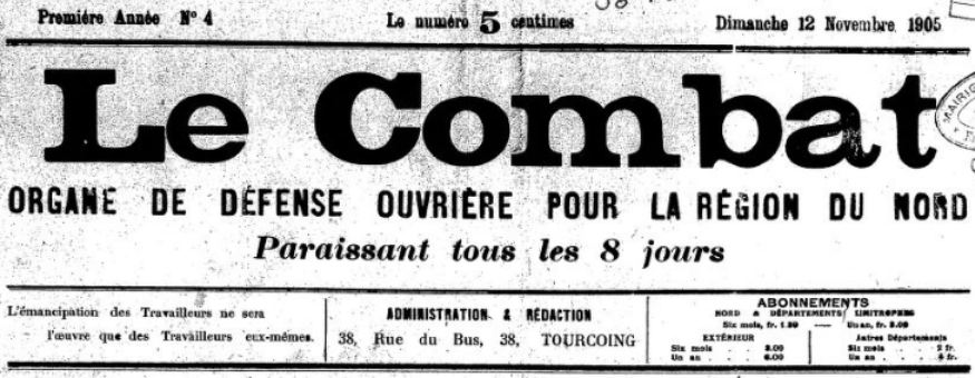Photo (BnF / Gallica) de : Le Combat. Tourcoing, 1905-1906. ISSN 2124-0752.