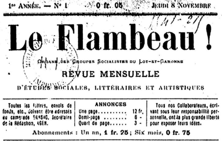 Photo (BnF / Gallica) de : Le Flambeau !. Agen, 1902-[1903 ?]. ISSN 2128-0746.