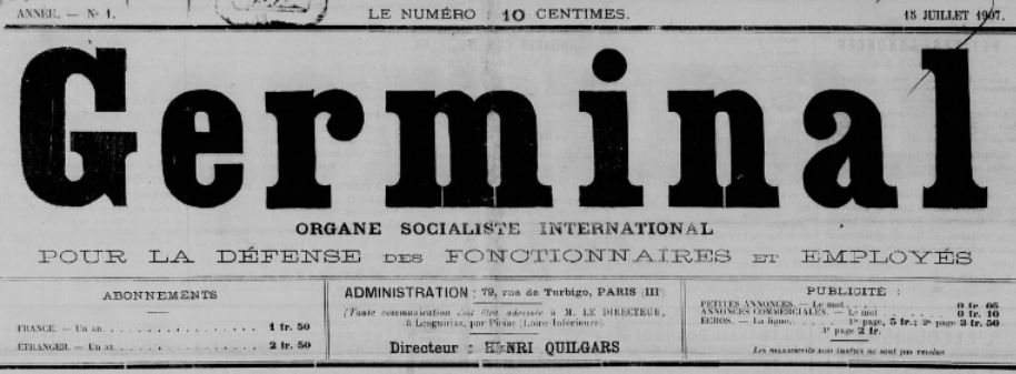 Photo (BnF / Gallica) de : Germinal. Paris, Lesguiriac, par Piriac, 1907-1908. ISSN 2128-8542.