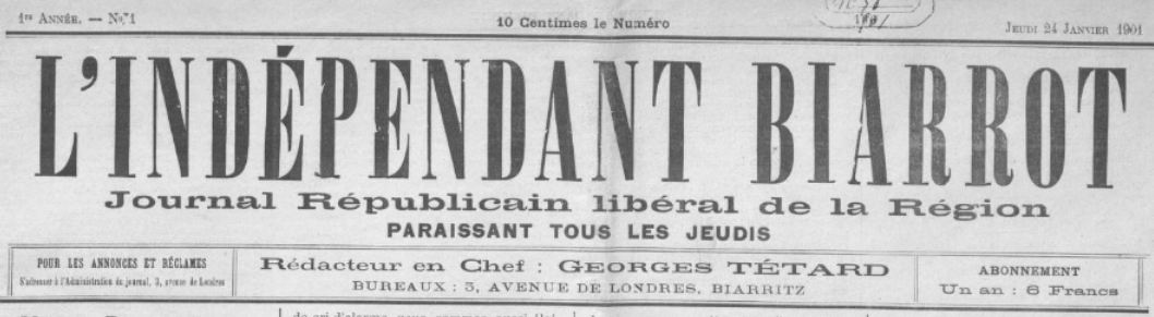 Photo (BnF / Gallica) de : L'Indépendant biarrot. Biarritz, 1901-1910. ISSN 2129-4690.