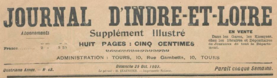 Photo (BnF / Gallica) de : Journal d'Indre-et-Loire. Supplément illustré. Tours, [1900 ?-1906 ?]. ISSN 2130-2324.