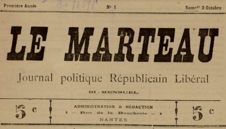 Photo (BnF / Gallica) de : Le Marteau. Nantes, [1903 ?]. ISSN 1960-5161.