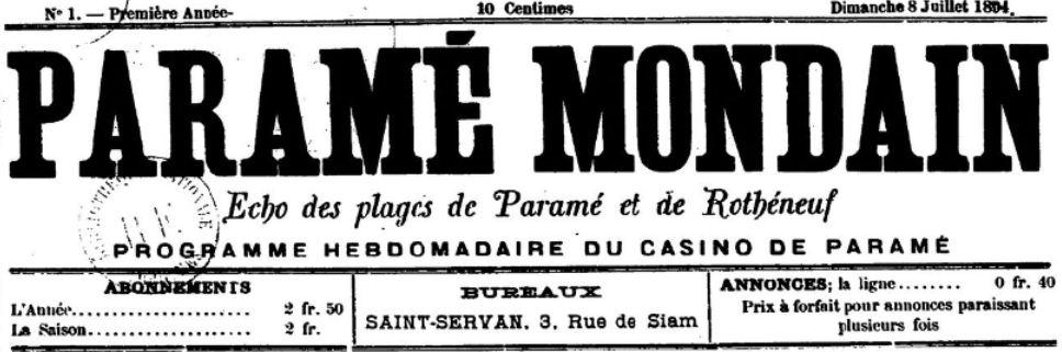 Photo (BnF / Gallica) de : Paramé mondain. Saint-Servan, 1894-[1898 ?]. ISSN 2133-5346.