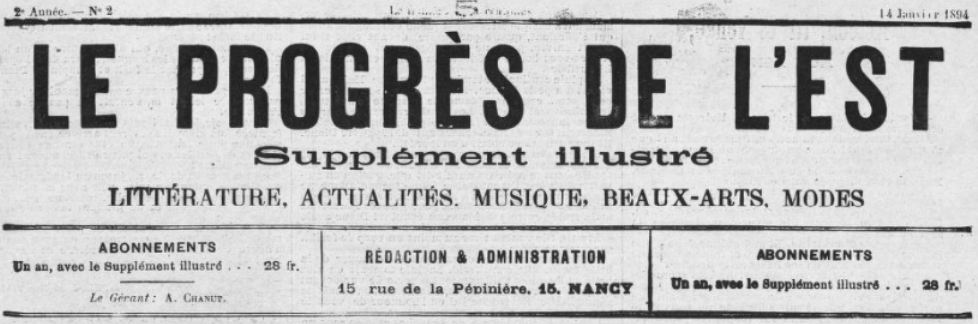 Photo (BnF / Gallica) de : Le Progrès de l'Est. Supplément illustré. Nancy, [1893 ?-1894 ?]. ISSN 1963-4242.