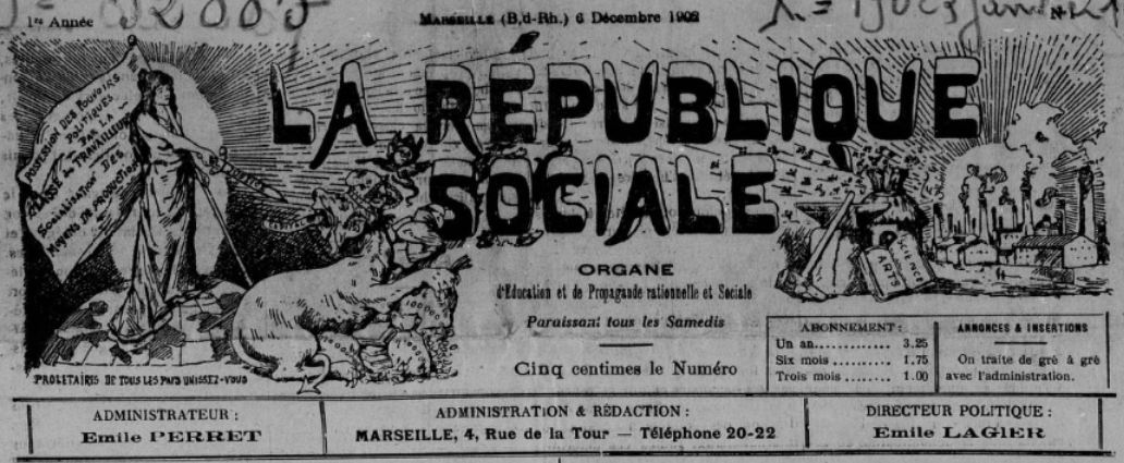 Photo (BnF / Gallica) de : La République sociale. Marseille, 1902-[1903 ?]. ISSN 2136-5938.
