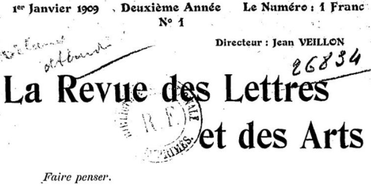 Photo (BnF / Gallica) de : La Revue des lettres et des arts. Nice, 1908-1910. ISSN 1245-818X.