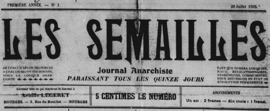 Photo (BnF / Gallica) de : Les Semailles. Bourges, 1905. ISSN 2137-8932.