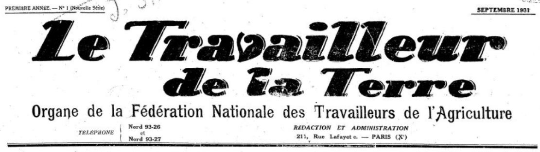 Photo (BnF / Gallica) de : Le Travailleur de la terre. Cuxac d'Aude, 1907-[1932 ?]. ISSN 2138-9225.