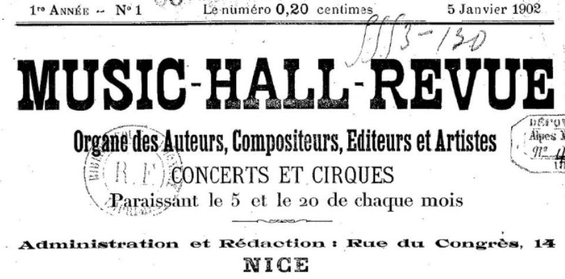 Photo (BnF / Gallica) de : Music-hall revue. Nice, 1902-1903. ISSN 0983-3072.
