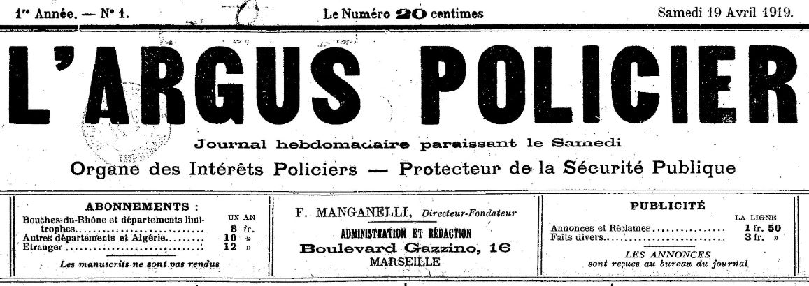 Photo (BnF / Gallica) de : L'Argus policier. Marseille, 1919-1924. ISSN 2120-9693.