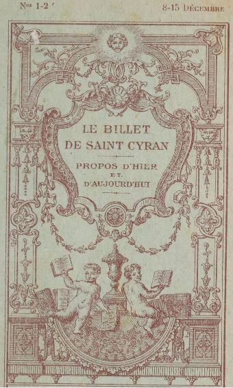 Photo (BnF / Gallica) de : Le Billet de Saint-Cyran. Limoges, 1919-[1920 ?]. ISSN 2428-5293.