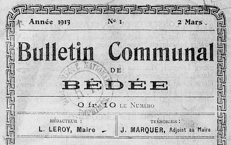 Photo (BnF / Gallica) de : Bulletin communal de Bédée. Rennes, 1913-[1914 ?]. ISSN 2122-4056.