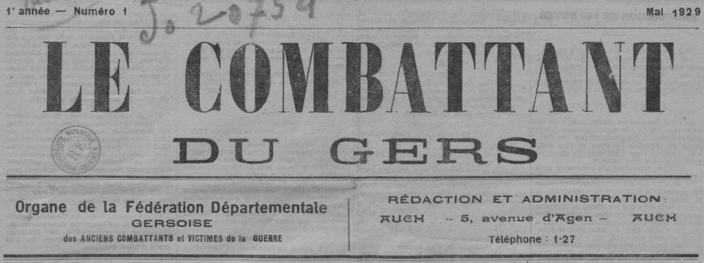 Photo (BnF / Gallica) de : Le Combattant du Gers. Auch, 1929-[1937 ?]. ISSN 2124-1414.