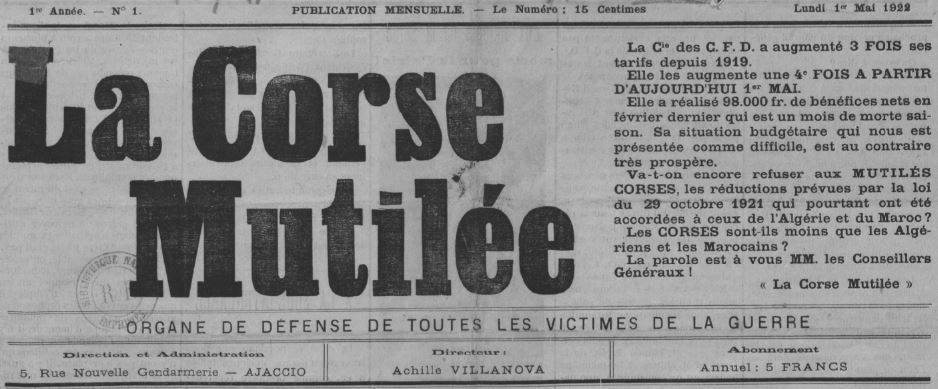 Photo (BnF / Gallica) de : La Corse mutilée. Ajaccio, 1922-1927. ISSN 2124-5207.