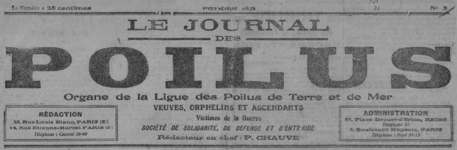 Photo (BnF / Gallica) de : Journal des poilus. Paris, Reims, 1921-[1922 ?]. ISSN 2130-7792.