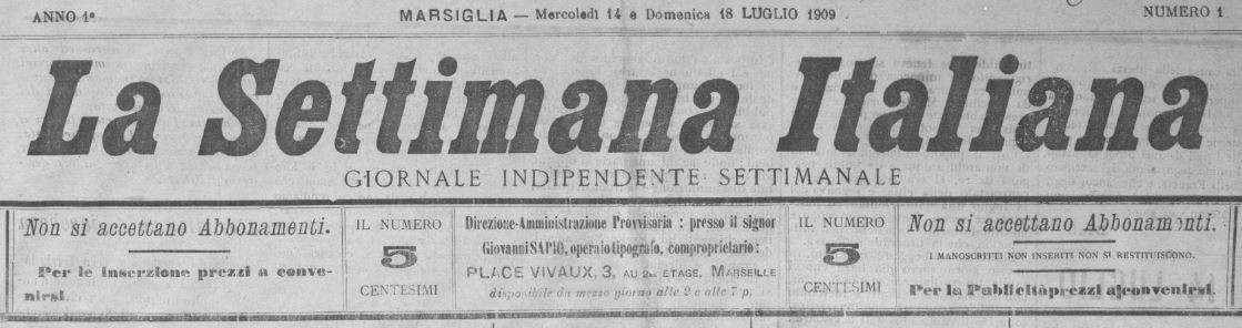 Photo (BnF / Gallica) de : La Settimana italiana. Marseille, 1909. ISSN 2138-097X.