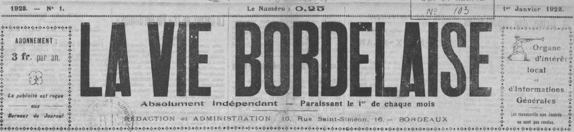 Photo (BnF / Gallica) de : La Vie bordelaise. Bordeaux, 1923. ISSN 1268-7308.
