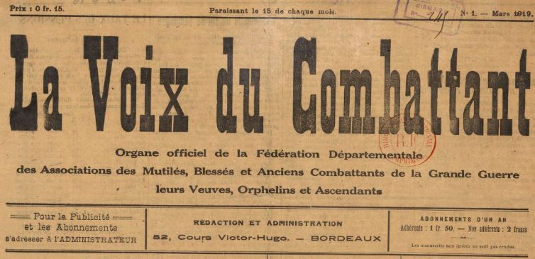 Photo (BnF / Gallica) de : La Voix du combattant. Bordeaux, 1919-. ISSN 2140-2205.