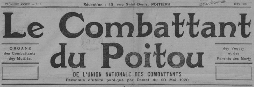 Photo (BnF / Gallica) de : Le Combattant du Poitou. Poitiers : Groupe Poitevin de l'Union nationale des combattants, 1923-1994. ISSN 0182-6654.