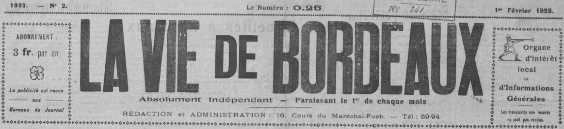 Photo (BnF / Gallica) de : La Vie de Bordeaux. Bordeaux, 1923. ISSN 1268-7316.