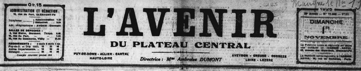Photo (Bibliothèque du patrimoine de Clermont Auvergne métropole) de : L'Avenir du Plateau central. Clermont-Ferrand, 1925-1944. ISSN 2121-6193.