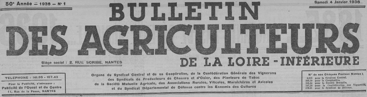 Photo (Centre d'histoire du travail (France)) de : Bulletin des agriculteurs de la Loire-Inférieure. Nantes, 1936-1939. ISSN 2122-7373.