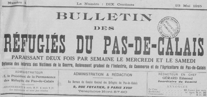 Photo (Pas-de-Calais. Archives départementales) de : Bulletin des réfugiés du Pas-de-Calais. Paris, 1915-1920. ISSN 2122-7896.