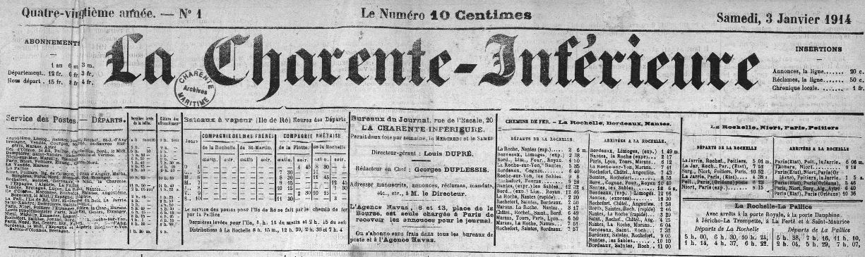 Photo (Charente-Maritime. Archives départementales) de : La Charente-Inférieure. La Rochelle : G. Mareschal, 1835-1944. ISSN 2123-6577.