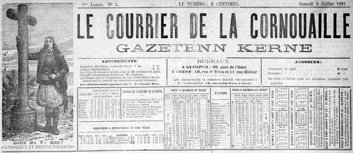 Photo (Finistère. Archives départementales) de : Le Courrier de la Cornouaille. Quimper, Brest, 1891-1895. ISSN 2124-7366.