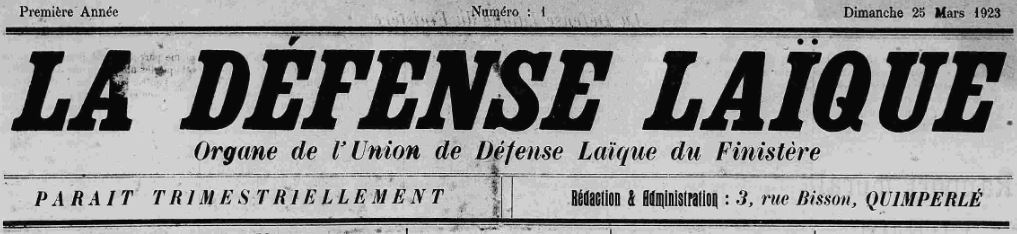 Photo (Finistère. Archives départementales) de : La Défense laïque. Quimperlé, 1923-1939. ISSN 2125-4605.