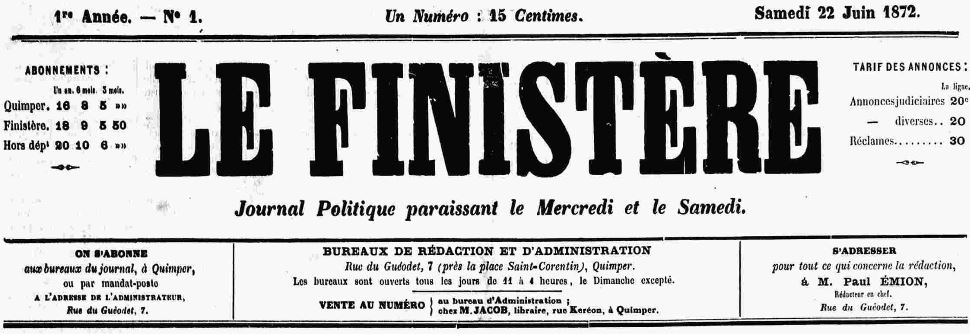 Photo (Finistère. Archives départementales) de : Le Finistère. Quimper, 1872-1939. ISSN 2025-6795.