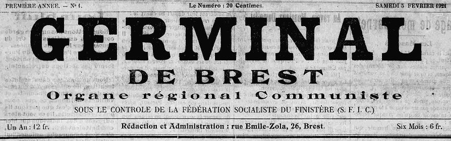 Photo (Finistère. Archives départementales) de : Germinal de Brest. Brest, 1921-1922. ISSN 2128-8550.