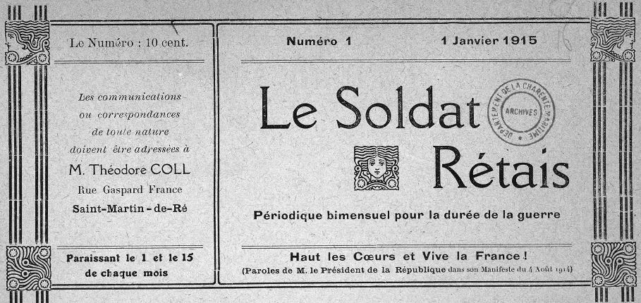 Photo (Charente-Maritime. Archives départementales) de : Le Soldat rétais. Saint-Martin-de-Ré, 1915-1918. ISSN 2417-6923.