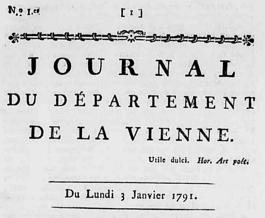 Photo (Médiathèque François-Mitterrand (Poitiers)) de : Journal du département de la Vienne. A Poitiers : chez M.-V. Chevrier, 1791-1797. ISSN 2017-3695.