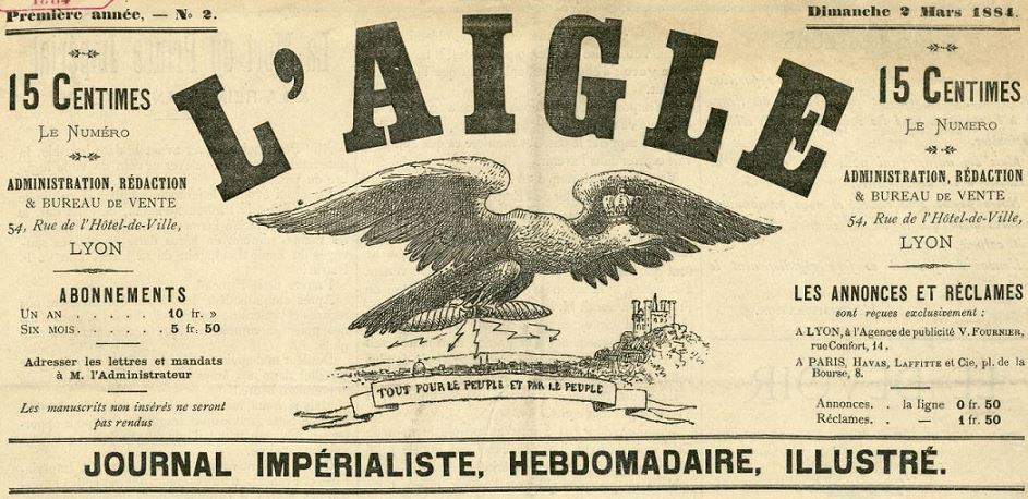 Photo (Bibliothèque municipale (Lyon)) de : L'Aigle. Lyon, 1884. ISSN 2019-8647.