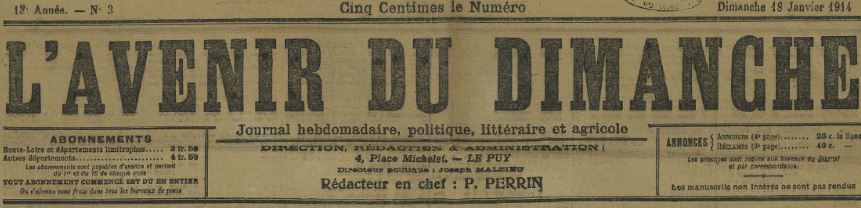 Photo (Haute-Loire. Archives départementales) de : L'Avenir du dimanche. Le Puy, 1902-1936. ISSN 2023-2888.