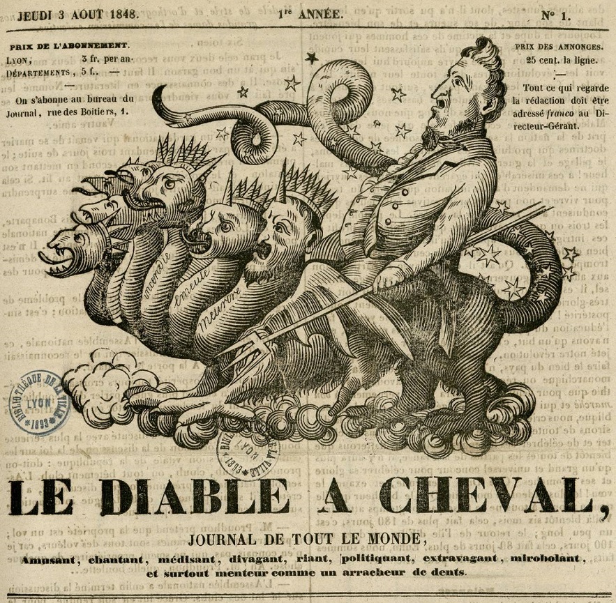 Photo (Bibliothèque municipale (Lyon)) de : Le Diable à cheval. Lyon, 1848. ISSN 2125-8635.