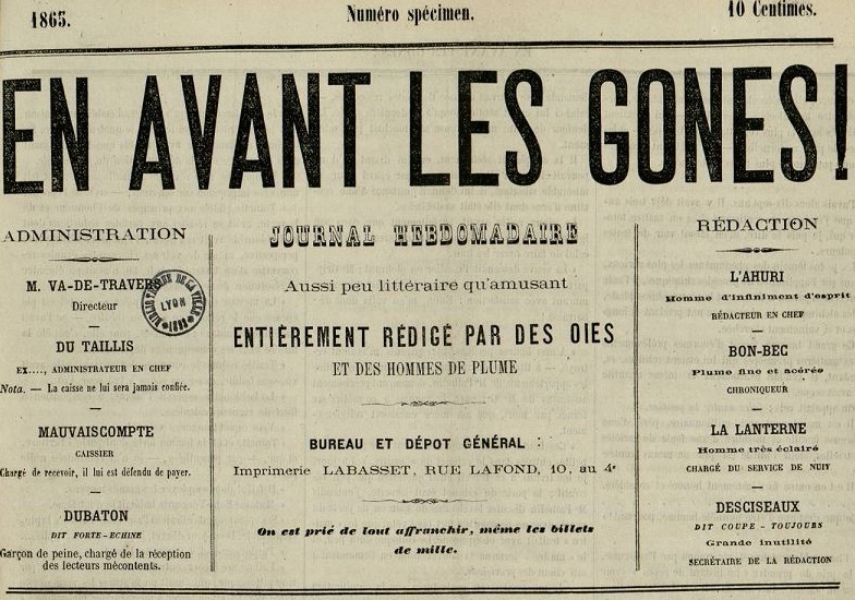 Photo (Bibliothèque municipale (Lyon)) de : En avant les gones !. Lyon, 1865. ISSN 2127-2808.