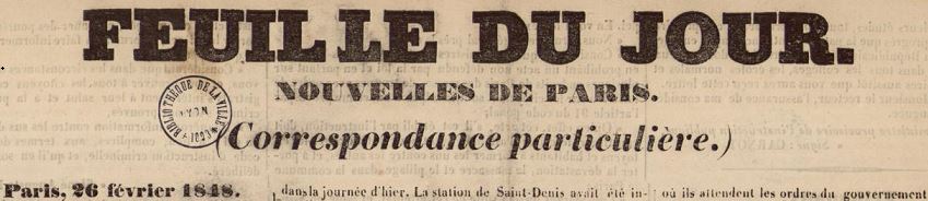 Photo (Bibliothèque municipale (Lyon)) de : Feuille du jour. Lyon, [1848 ?-1848 ?]. ISSN 2127-9934.
