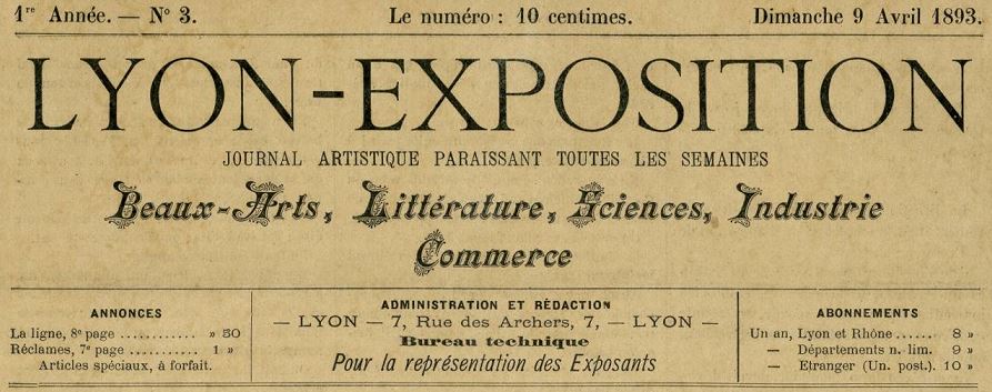 Photo (Bibliothèque municipale (Lyon)) de : Lyon-exposition. Lyon, 1893-[1894 ?]. ISSN 2131-7194.