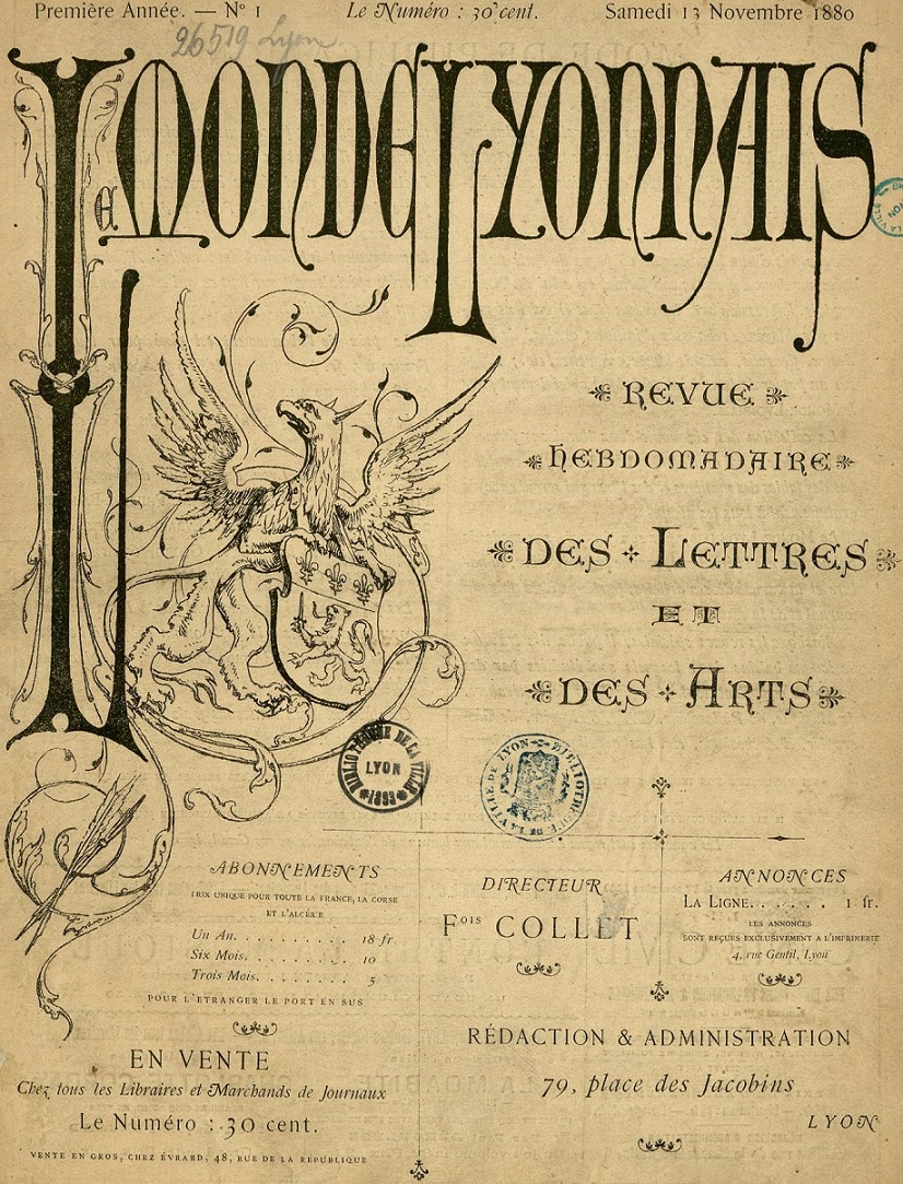 Photo (Bibliothèque municipale (Lyon)) de : Le Monde lyonnais. Lyon, 1880-[1882 ?]. ISSN 2132-3879.