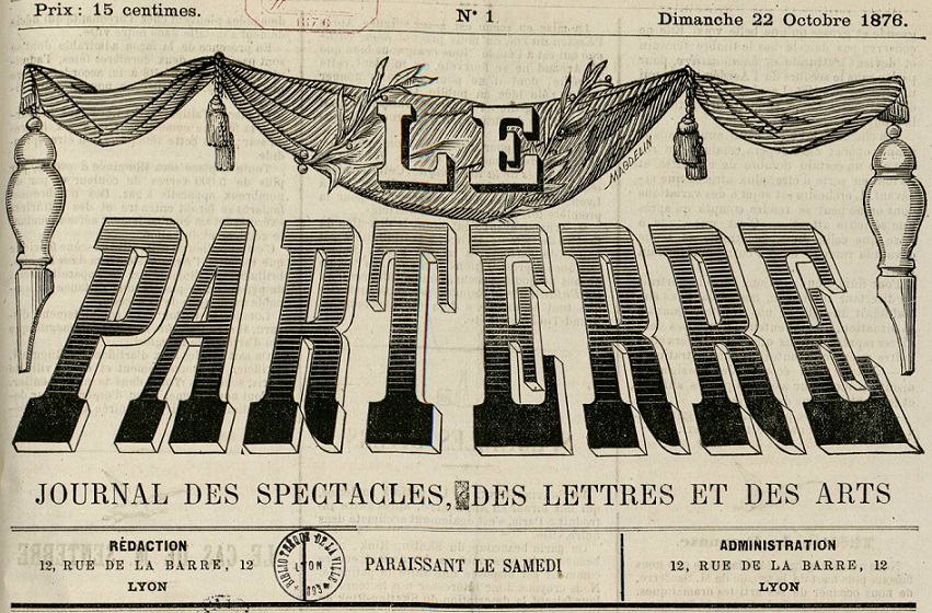 Photo (Bibliothèque municipale (Lyon)) de : Le Parterre. Lyon, 1876-[1877 ?]. ISSN 2133-5907.