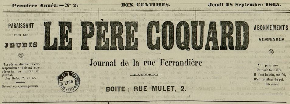Photo (Bibliothèque municipale (Lyon)) de : Le Père Coquard. Lyon, 1865-[1865 ?]. ISSN 2133-8795.