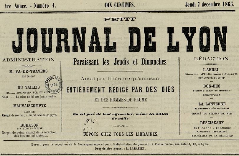 Photo (Bibliothèque municipale (Lyon)) de : Petit journal de Lyon. Lyon, 1865. ISSN 2134-2032.