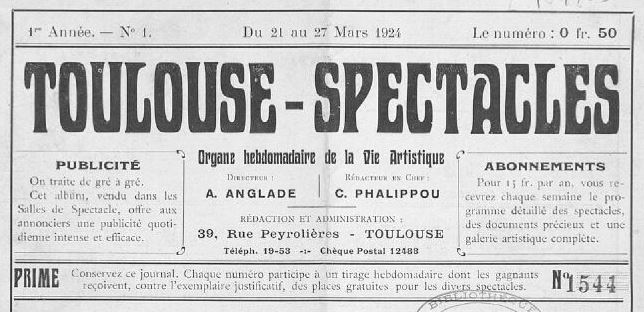 Photo (Cinémathèque de Toulouse) de : Toulouse-spectacles. Toulouse, 1924-[1932 ?]. ISSN 2015-1489.