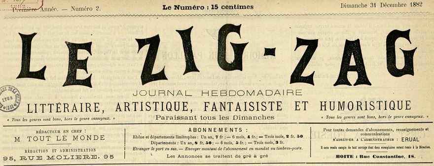 Photo (Bibliothèque municipale (Lyon)) de : Le Zig-zag. Lyon, 1882-[1886 ?]. ISSN 2140-4283.